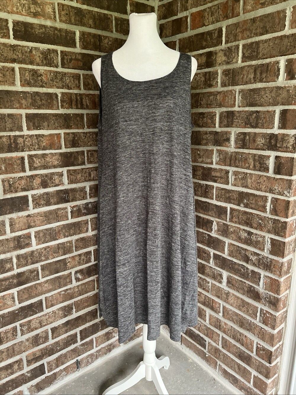 Eileen Fisher Organic Linen Tank Sleeveless Midi Gray Dress Small Lagenlook